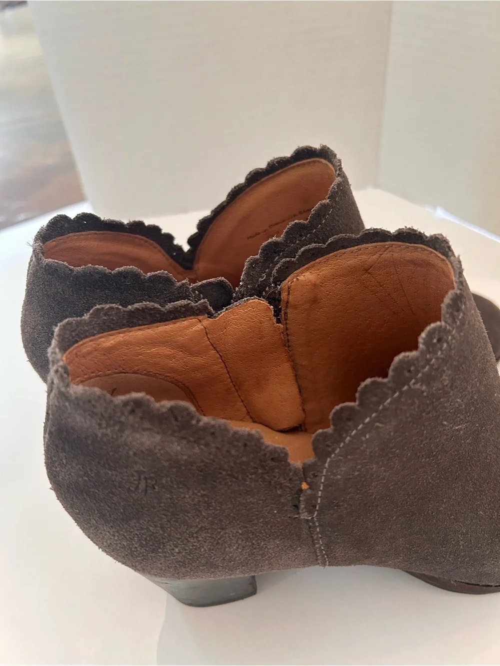 Jack Rogers Gray Suede Scallop-Trim Ankle Booties